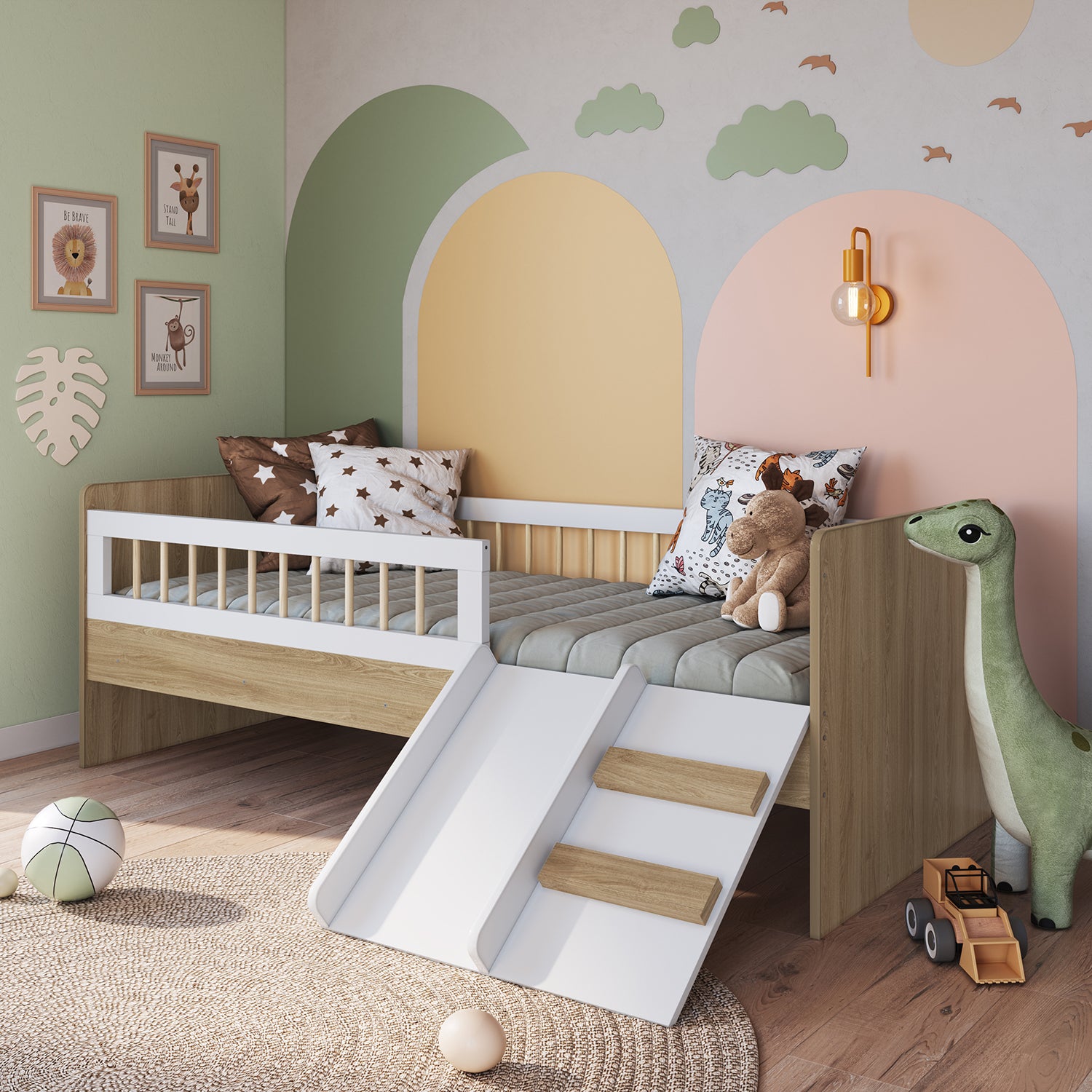 Cama Infantil 0.90 Alexa Natural, Blanco
