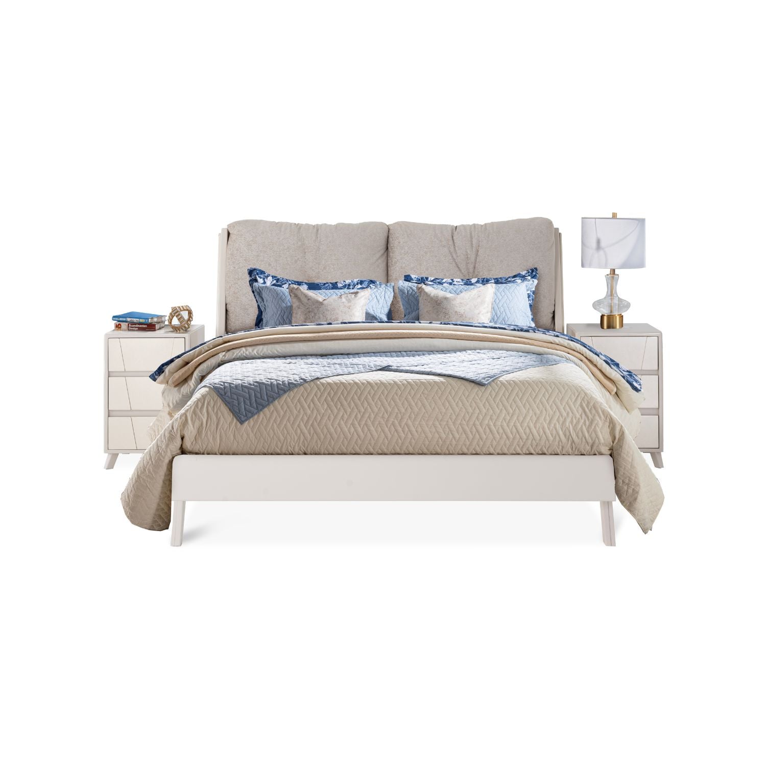 Cama Doble Angello Off White, Champaña