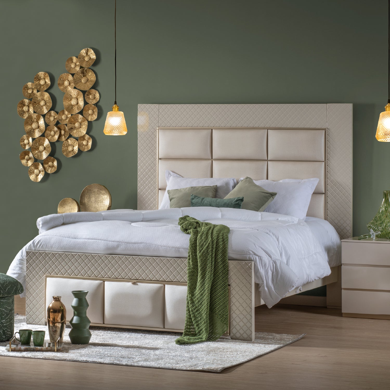 Cama Doble Atenea Perla, Off White