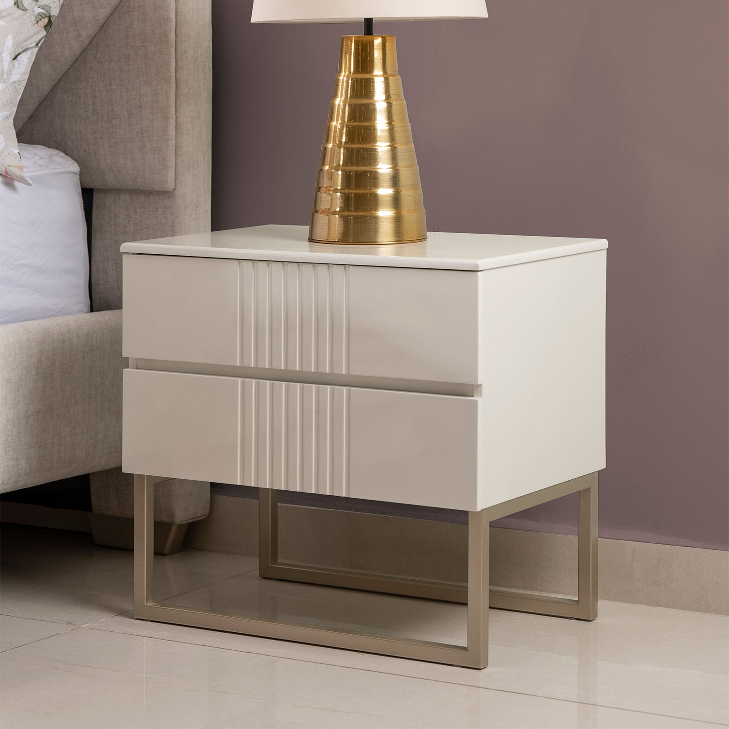 Mesa de Noche Oporto Blanco Perla, Champaña