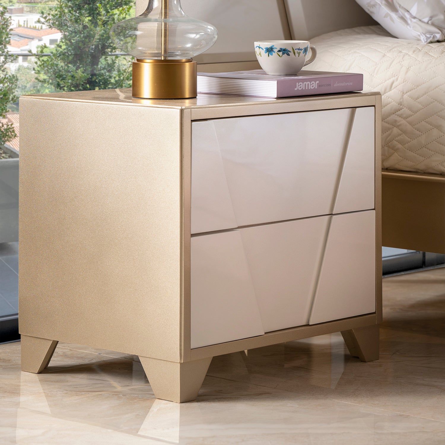 Mesa de Noche Munich Blanco Perla, Champaña