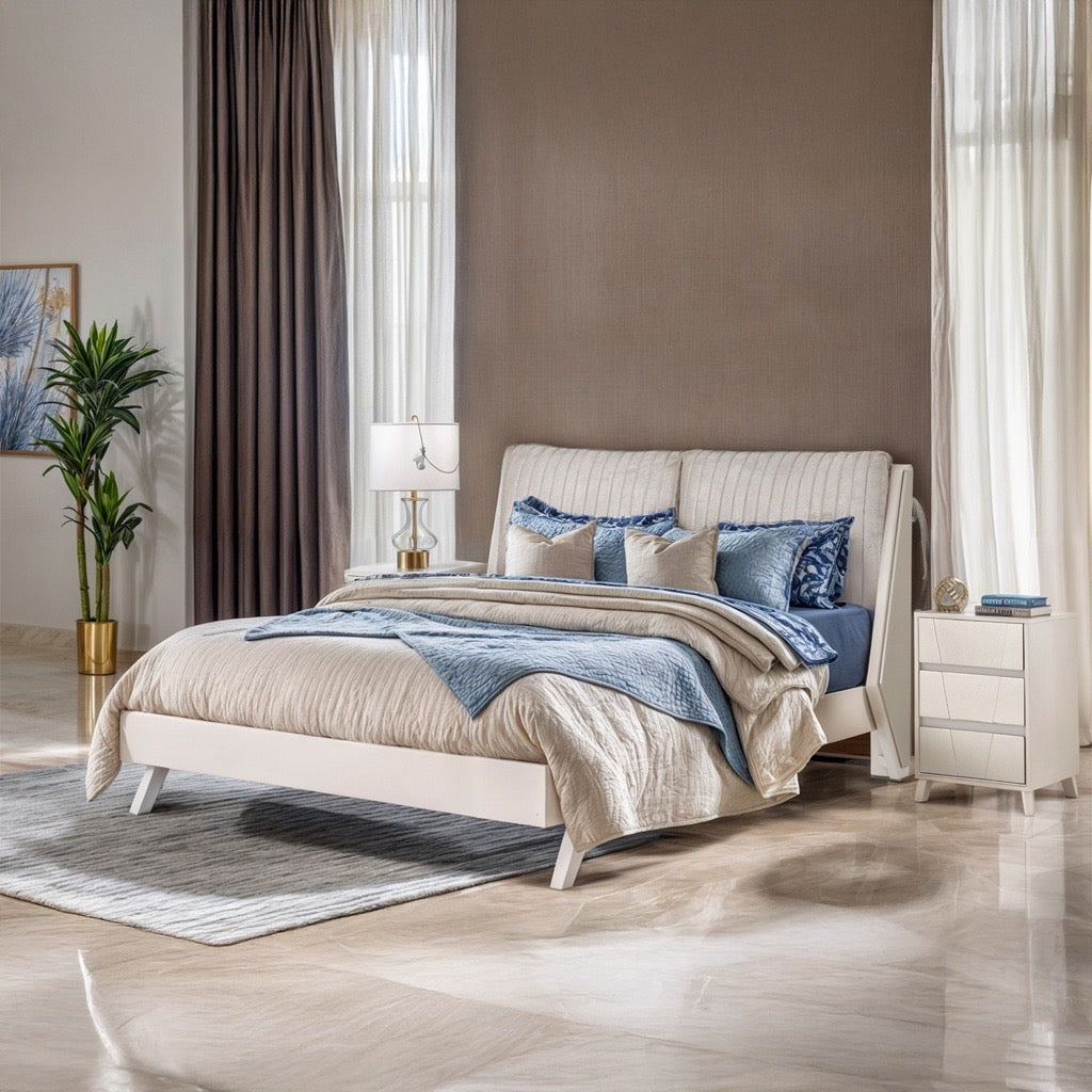 Cama Doble Angello Off White, Champaña