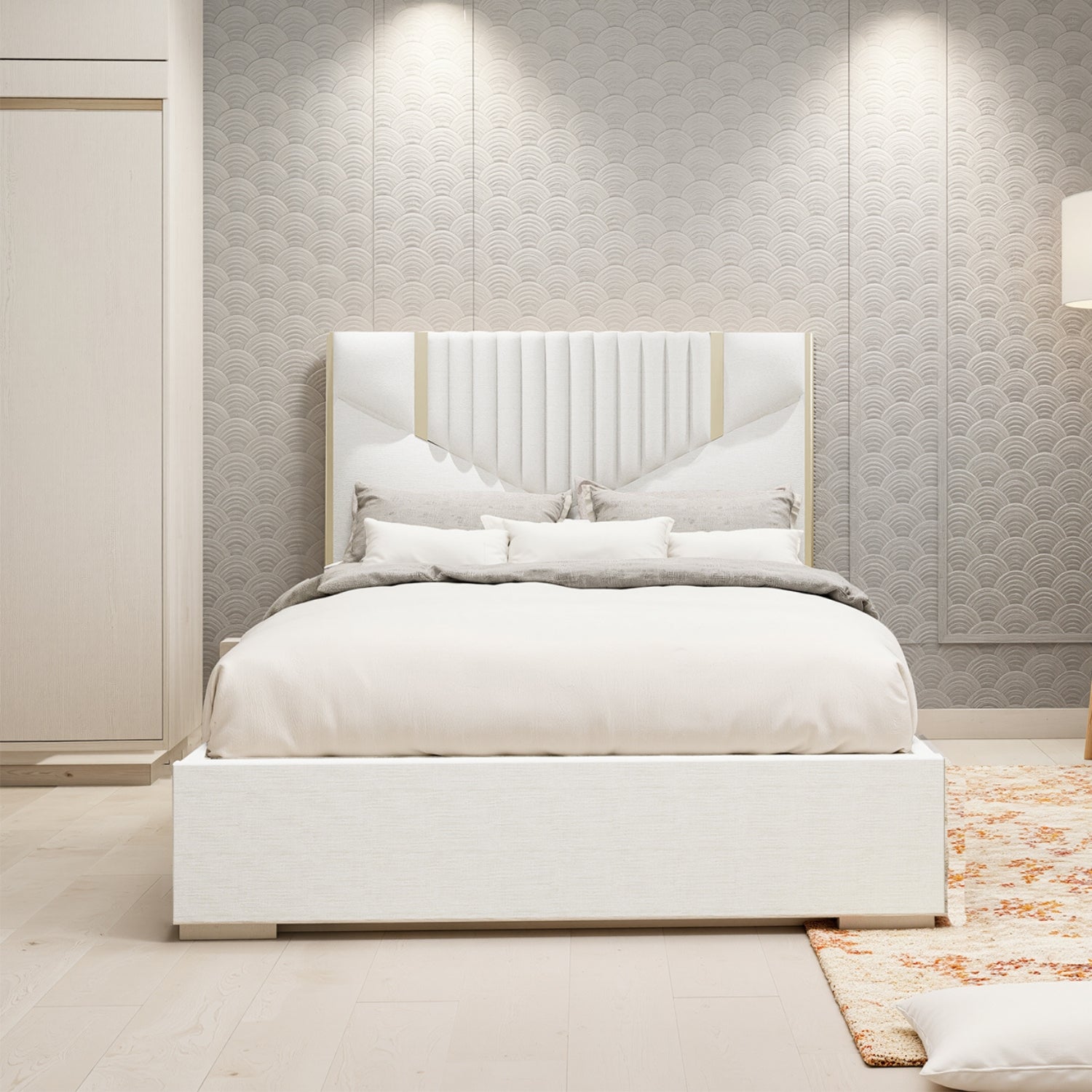 Cama Doble Santana Beige Perlado,Champaña