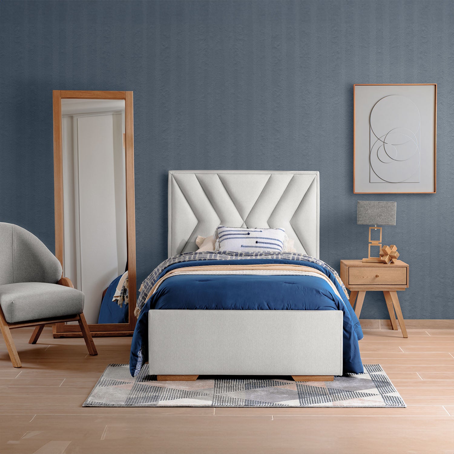 Cama 1.00 Vallarta Eurolino Gris, Natural