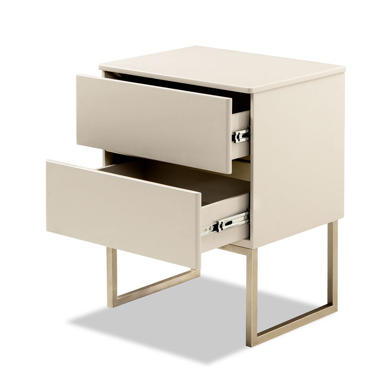 Mesa de Noche Harrison Greige, Champaña 2 Gavetas Base Metálica