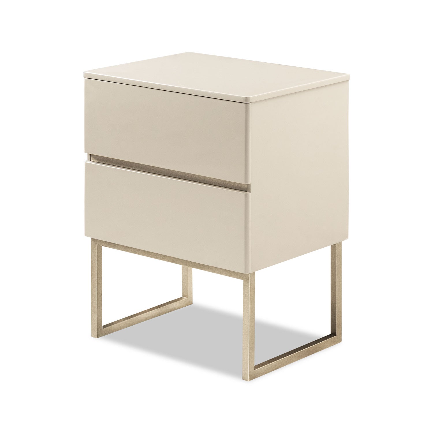 Mesa de Noche Harrison Greige, Champaña 2 Gavetas Base Metálica