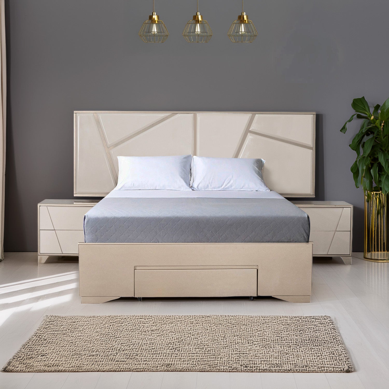 Cama Doble Munich Champaña, Taupe