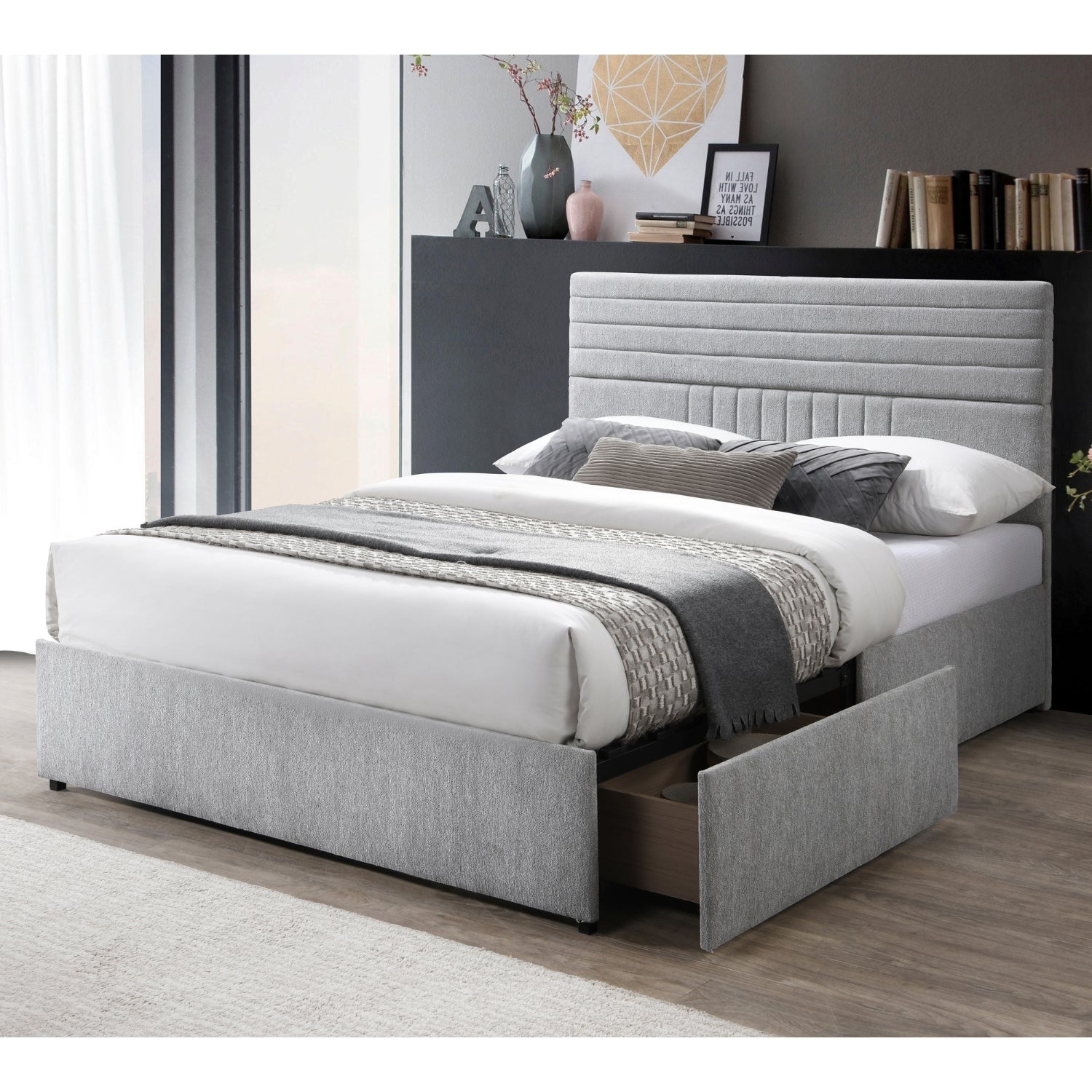Cama Doble Damasco Gris