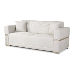 Sofá 3 Puestos Dhara Eurolino Blanco Puro, Champaña