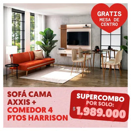 Sofa cama axxis + comedor 4 ptos harrison por $1.989.000