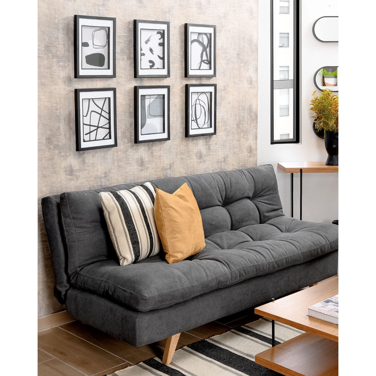 Sofá Cama Nix Microfibra Gris, Natural