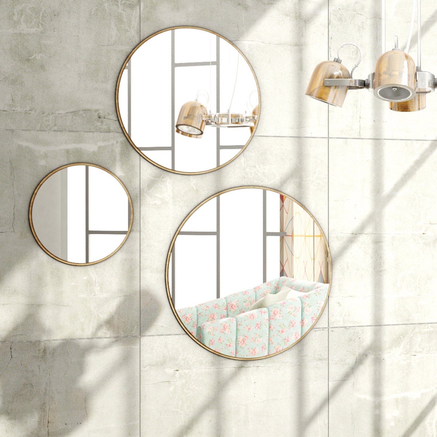 Set X3 Espejo Redondo Loft Natural