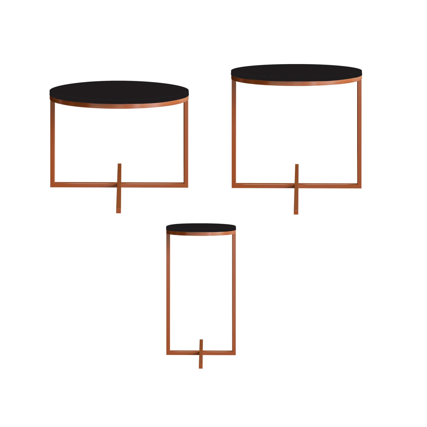 Set X3 Mesa Auxiliar Baru Negro, Bronce*