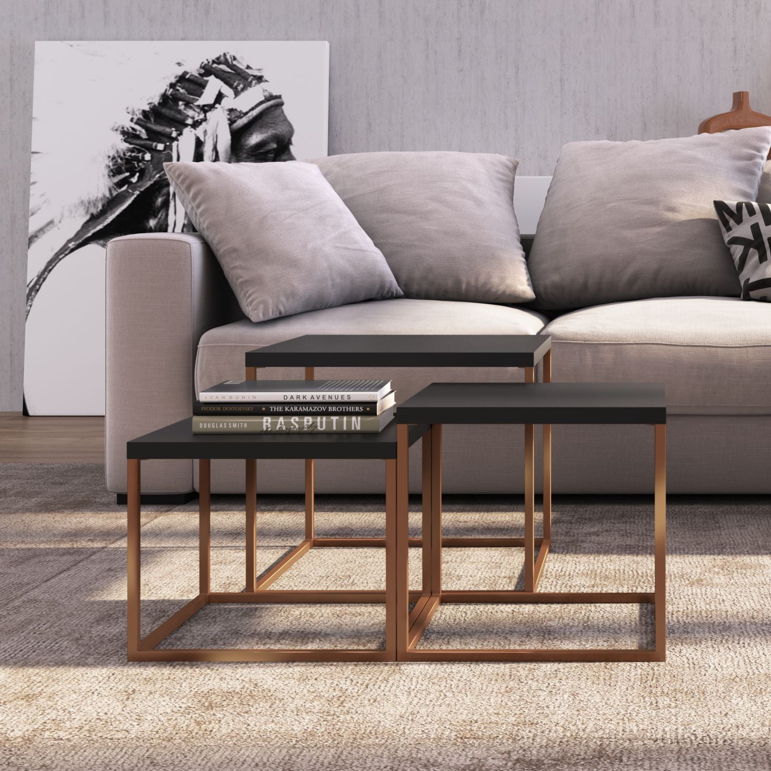 Set X3 Mesa Auxiliar Arizona Negro, Bronce*