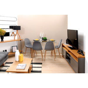Comedor 4 Puestos Harrison Microfibra Gris, Natural