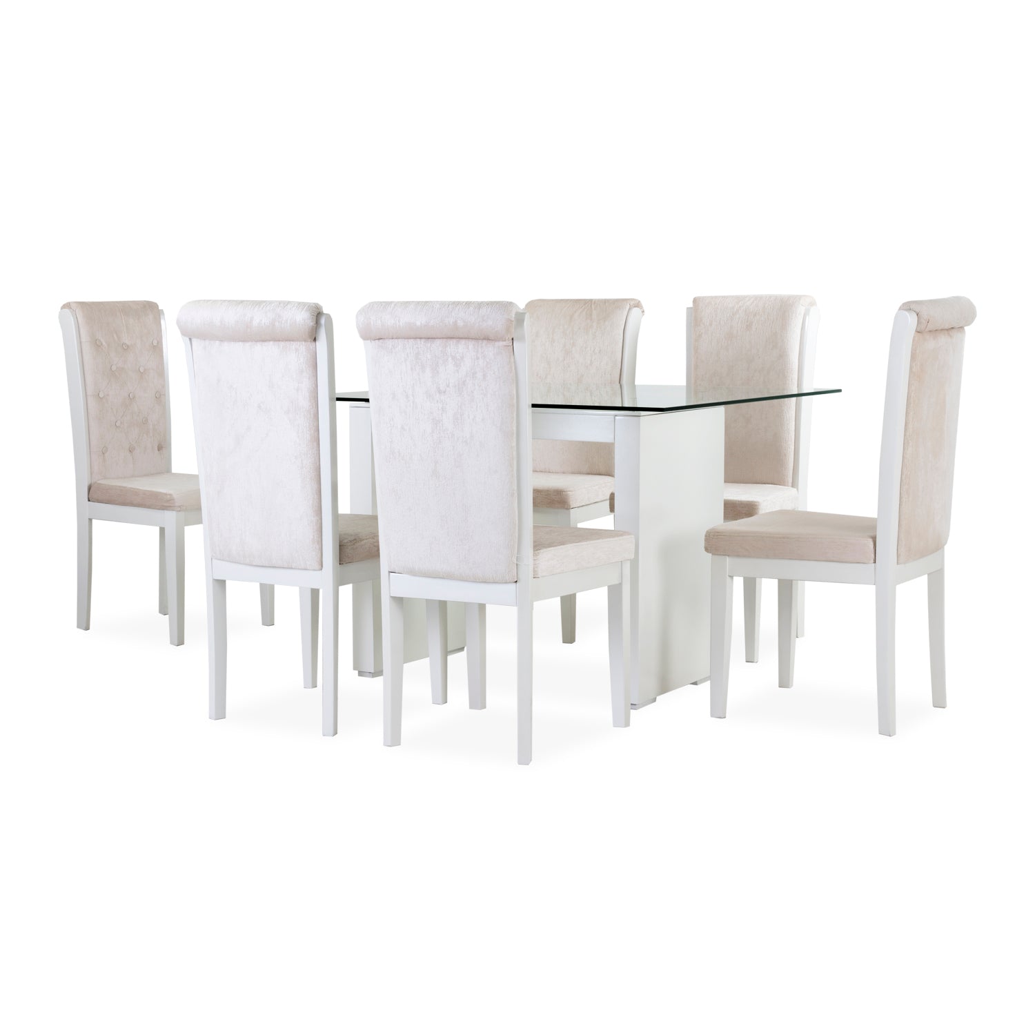 Comedor 6 Puestos Madison Beige, Blanco Perla