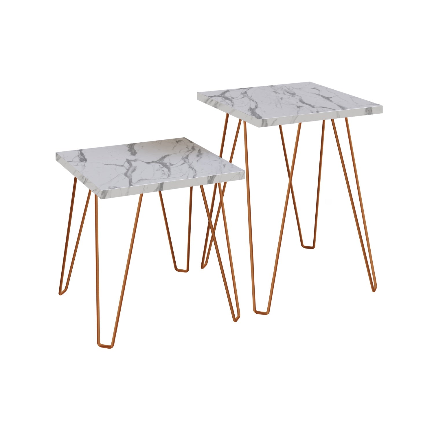 Set X 2 Mesa Auxiliar Bali Marmol, Bronce