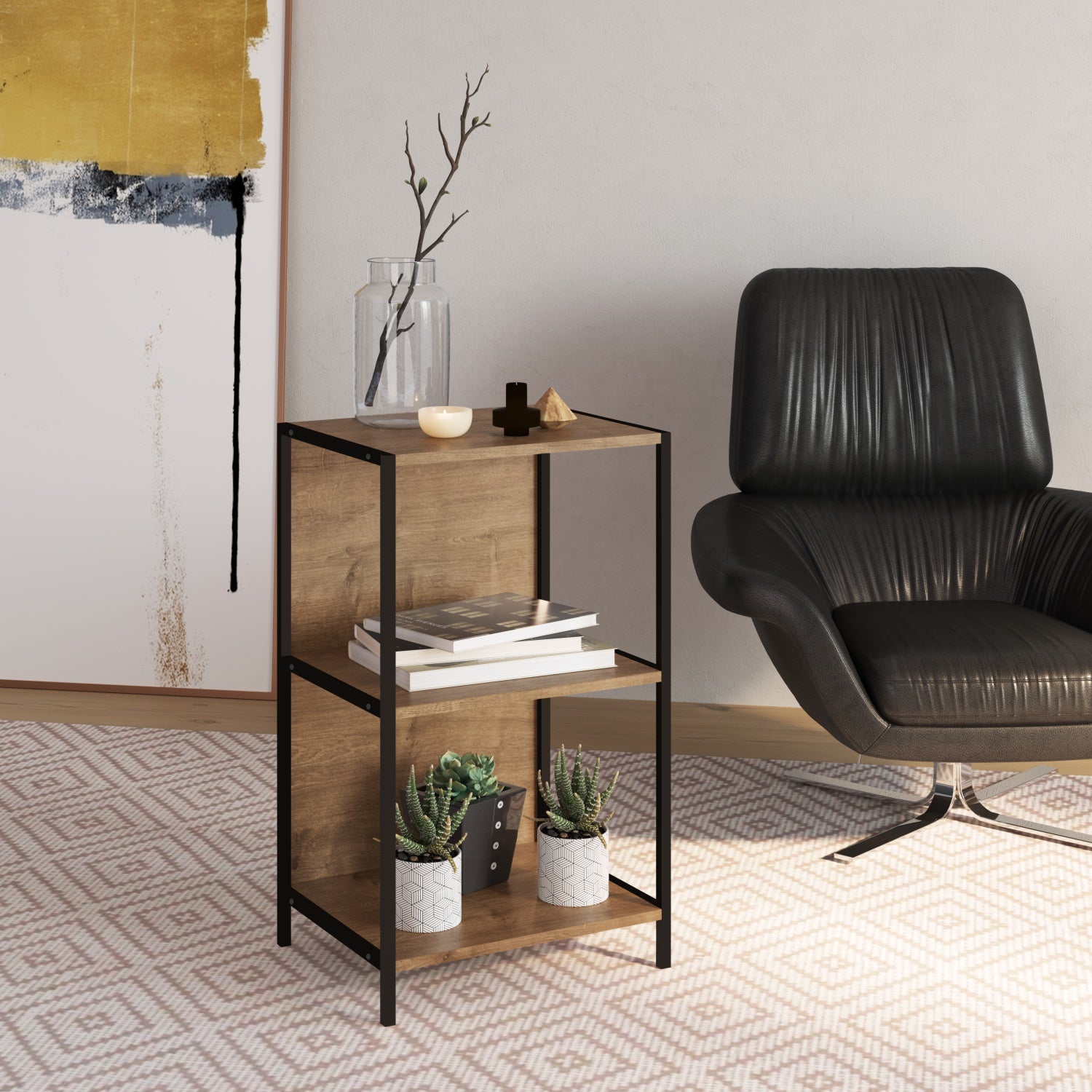 Mesa Decorativa Alamo Natural Oscuro, Negro