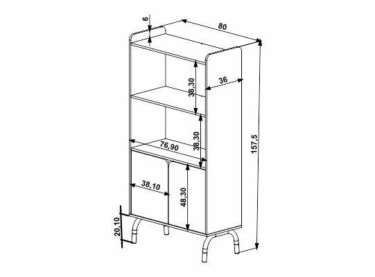 Biblioteca Alta Bilbao 80X157X36 Negro, Natural