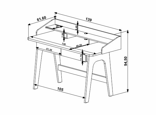 Escritorio Bilbao 139X95X62 Blanco, Natural