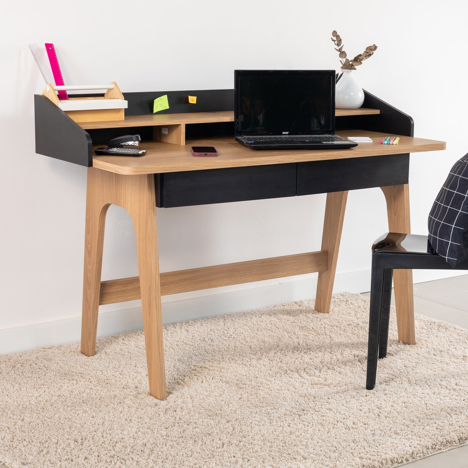 Escritorio Bilbao 139X95X62 Negro, Natural