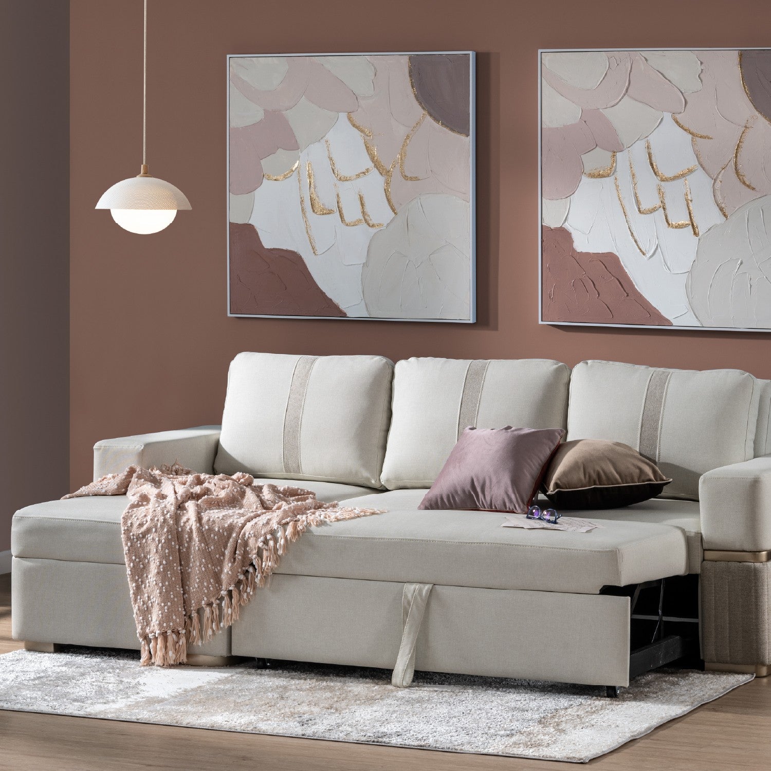 Sala Cama Dior Eurolino Blanco Puro Beige, Champaña Orientacion Izquierda