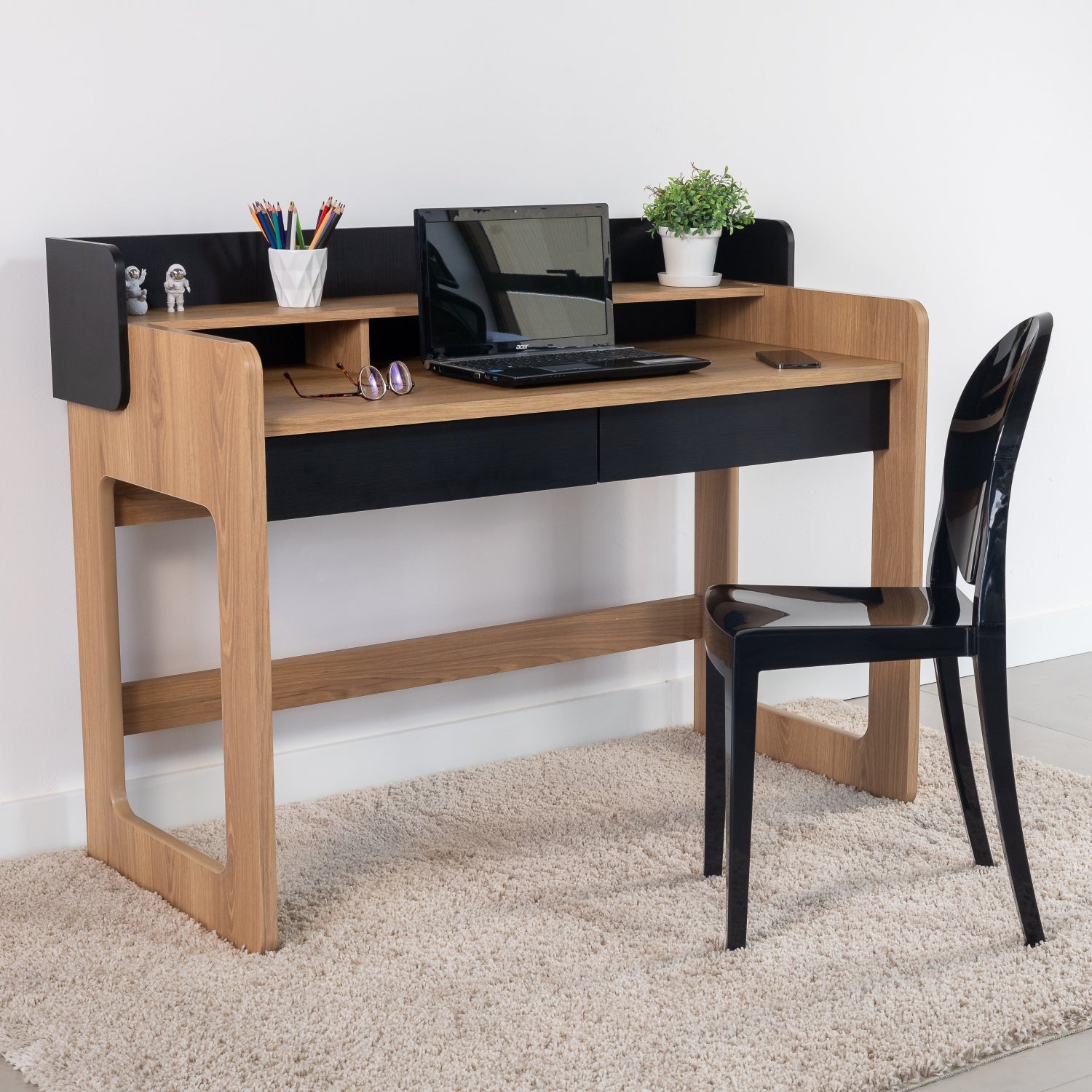 Escritorio Bilbao 128X99X61 Negro, Natural