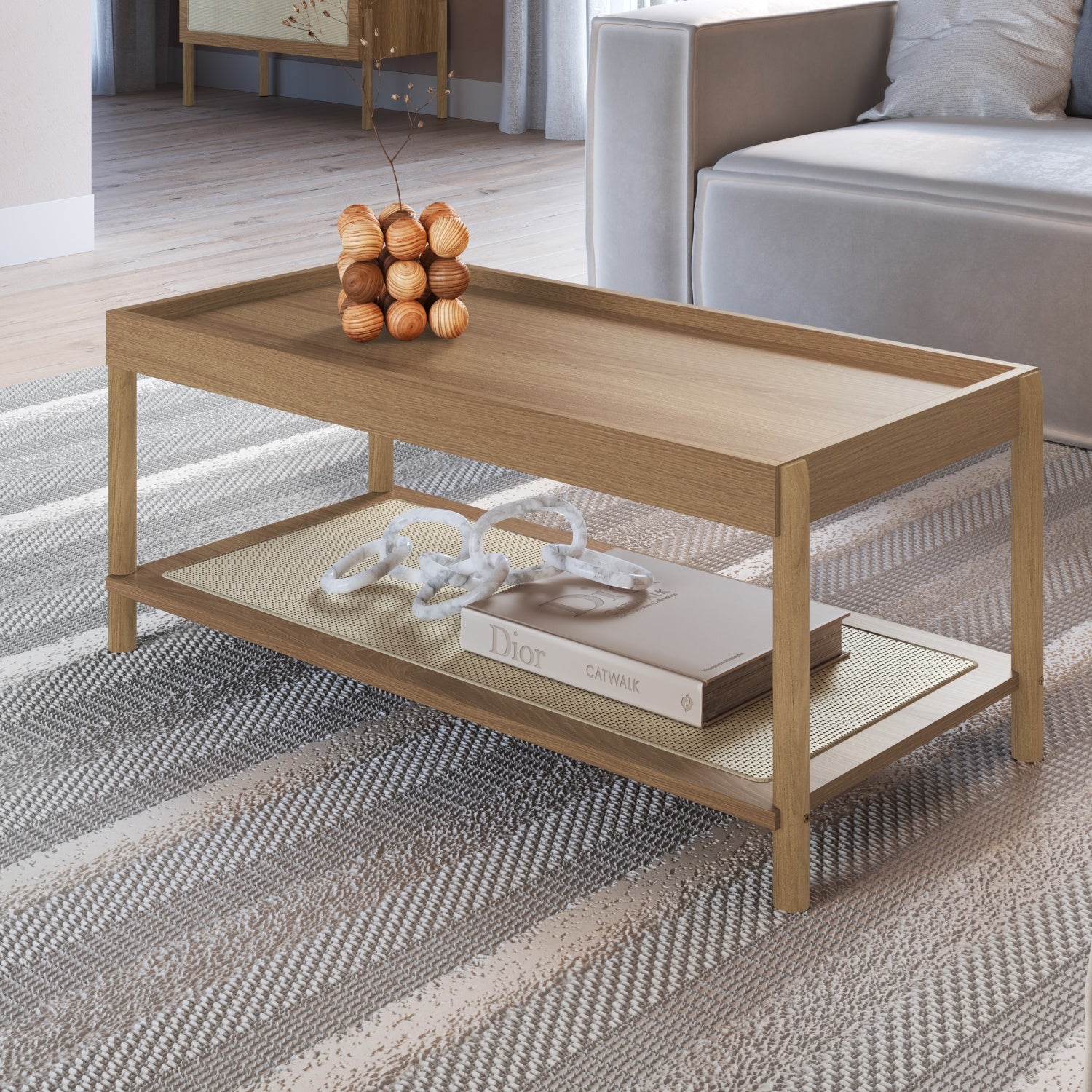 Mesa De Centro Santorini 93X38X45 Natural, Tejido