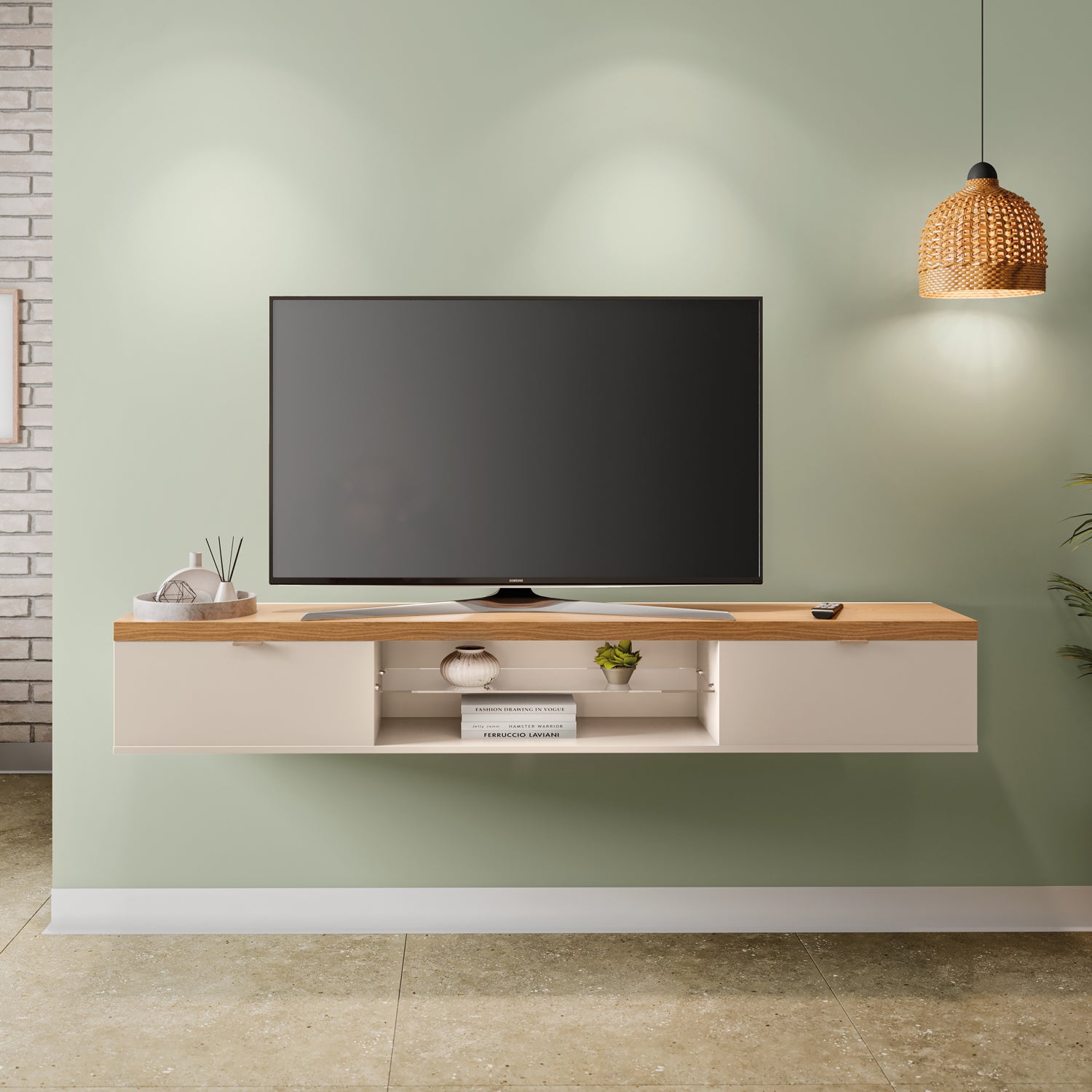 Mueble Tv Flotante Yara Natural, Offwhite