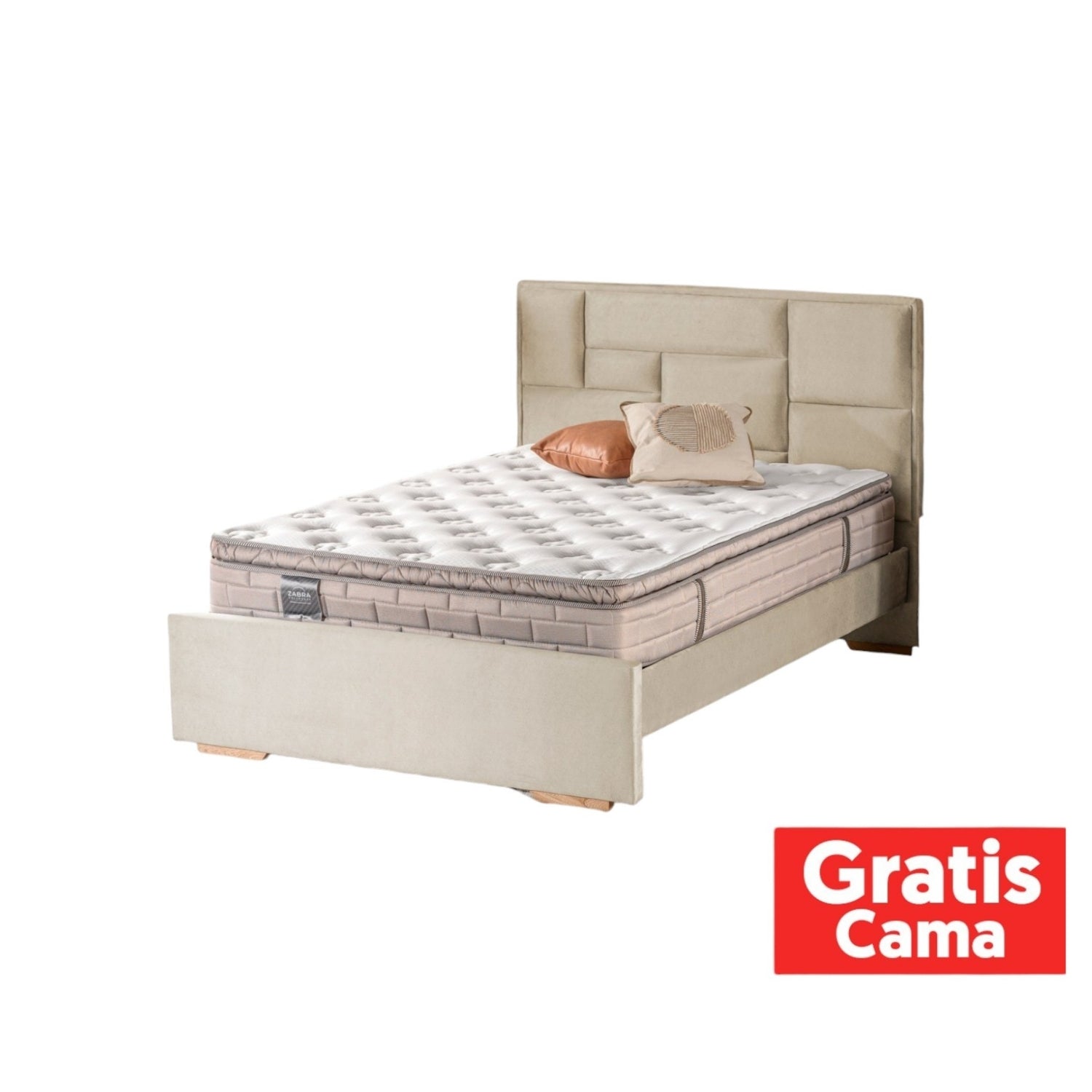 Combo Colchón Queen Aurora Beige Pillow Top (Garantia 15 años)+ Cama+ Almohadas