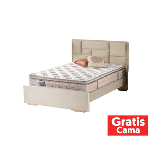Combo Colchón Doble Aurora Pillow Top (Garantía 15 Años) + Cama Beige