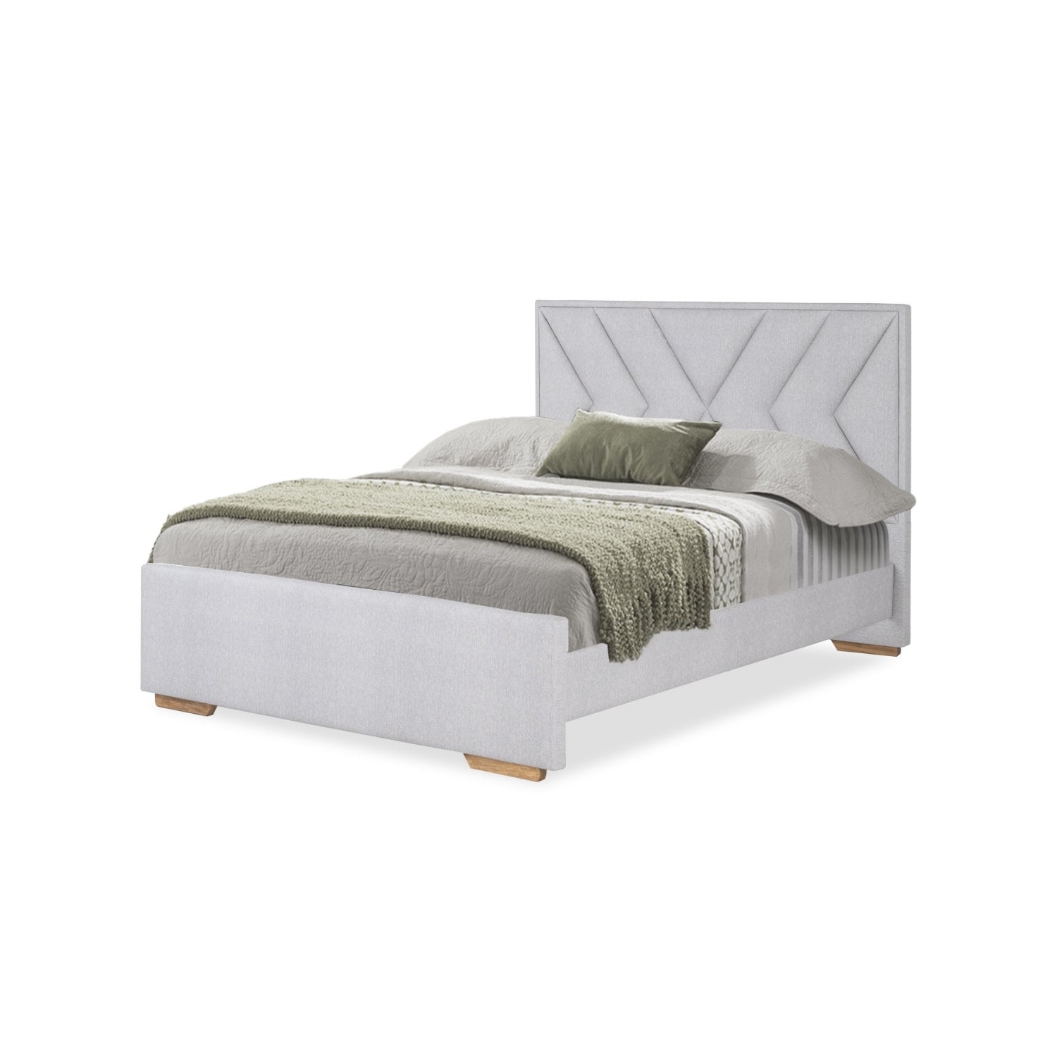 Combo Cama Doble Vallarta Eurolino Gris, Natural + Colchon Lexus Deluxe Pt + Nochero Broadway Natural Off White