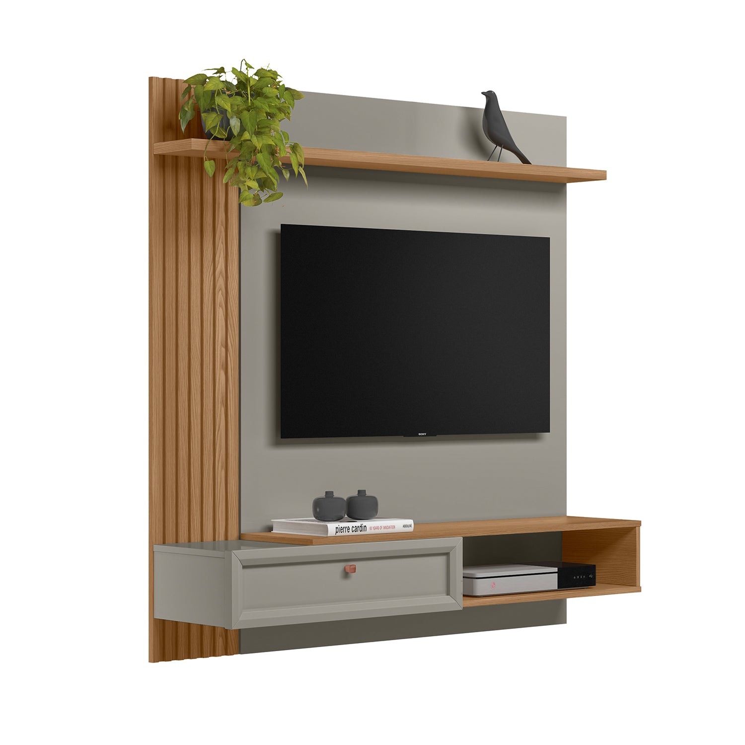 Panel De Tv Pier 133X132X31 Natural, Gris