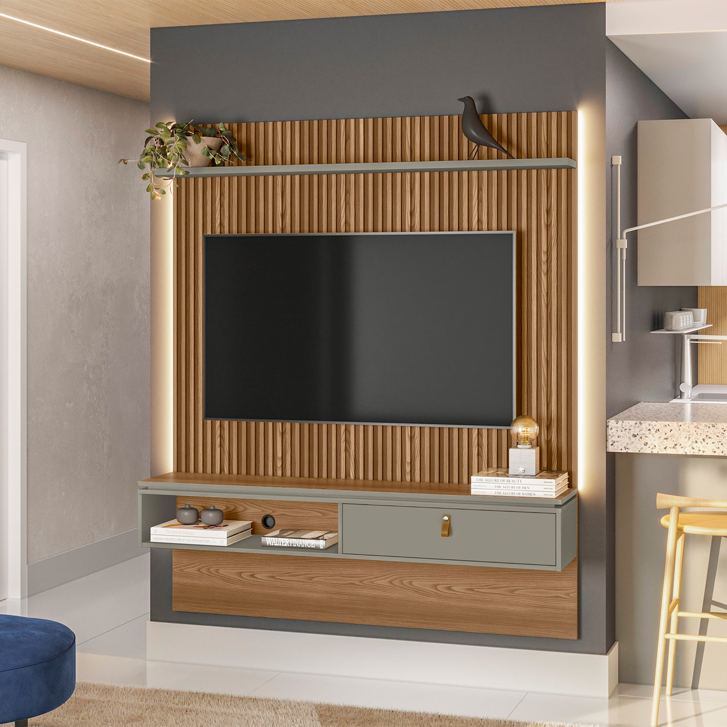 Panel De Tv Juli 155X185X33 Natural, Gris
