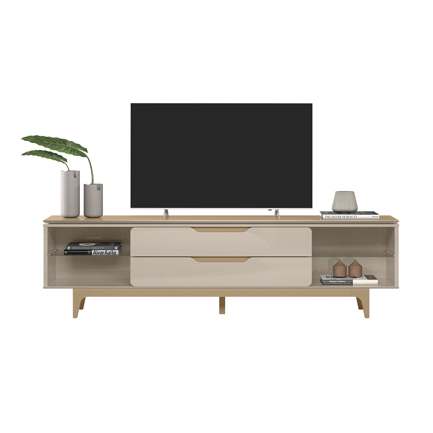 Mesa De Tv Lila 218X60X38 Champaña, Off White