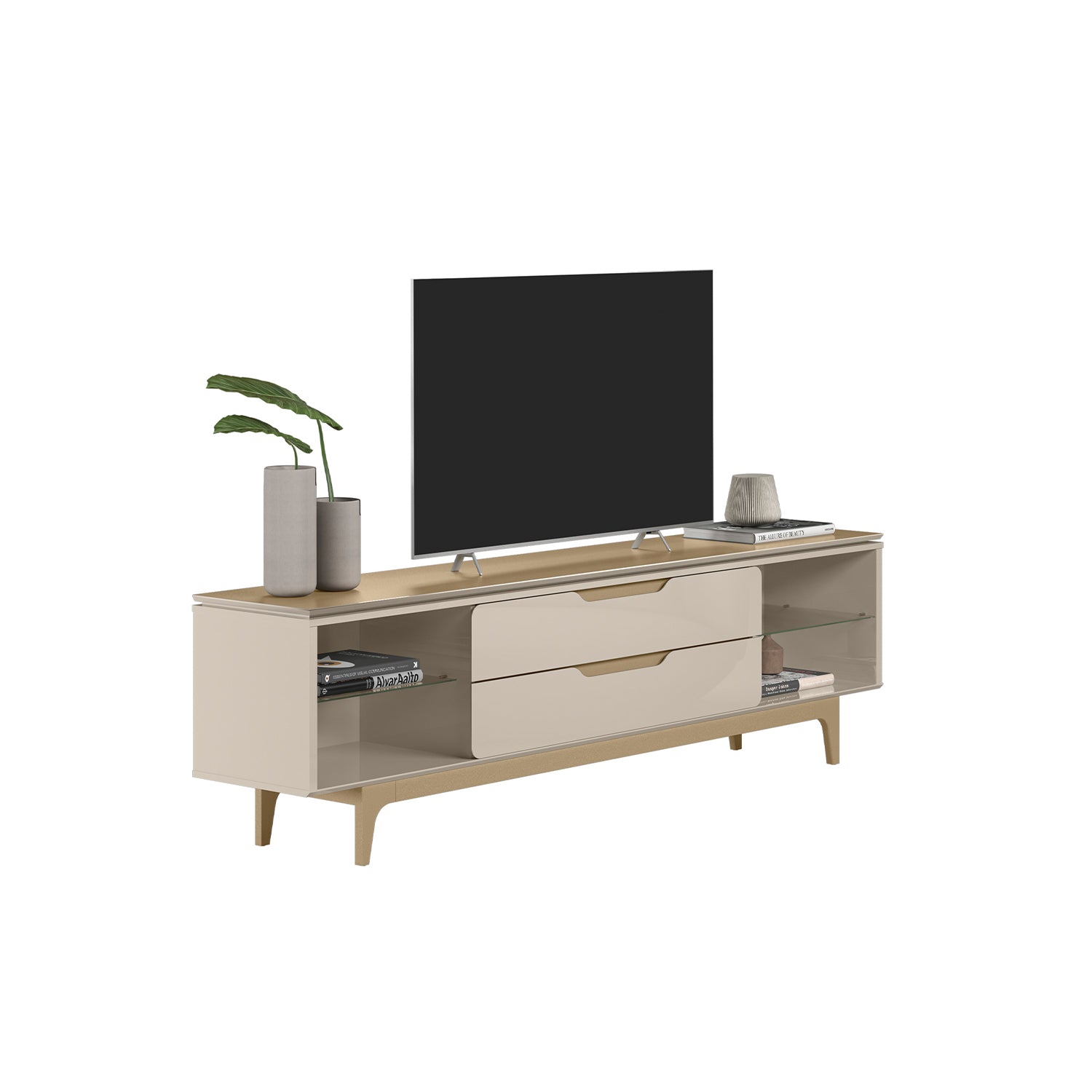 Mesa De Tv Lila 218X60X38 Champaña, Off White
