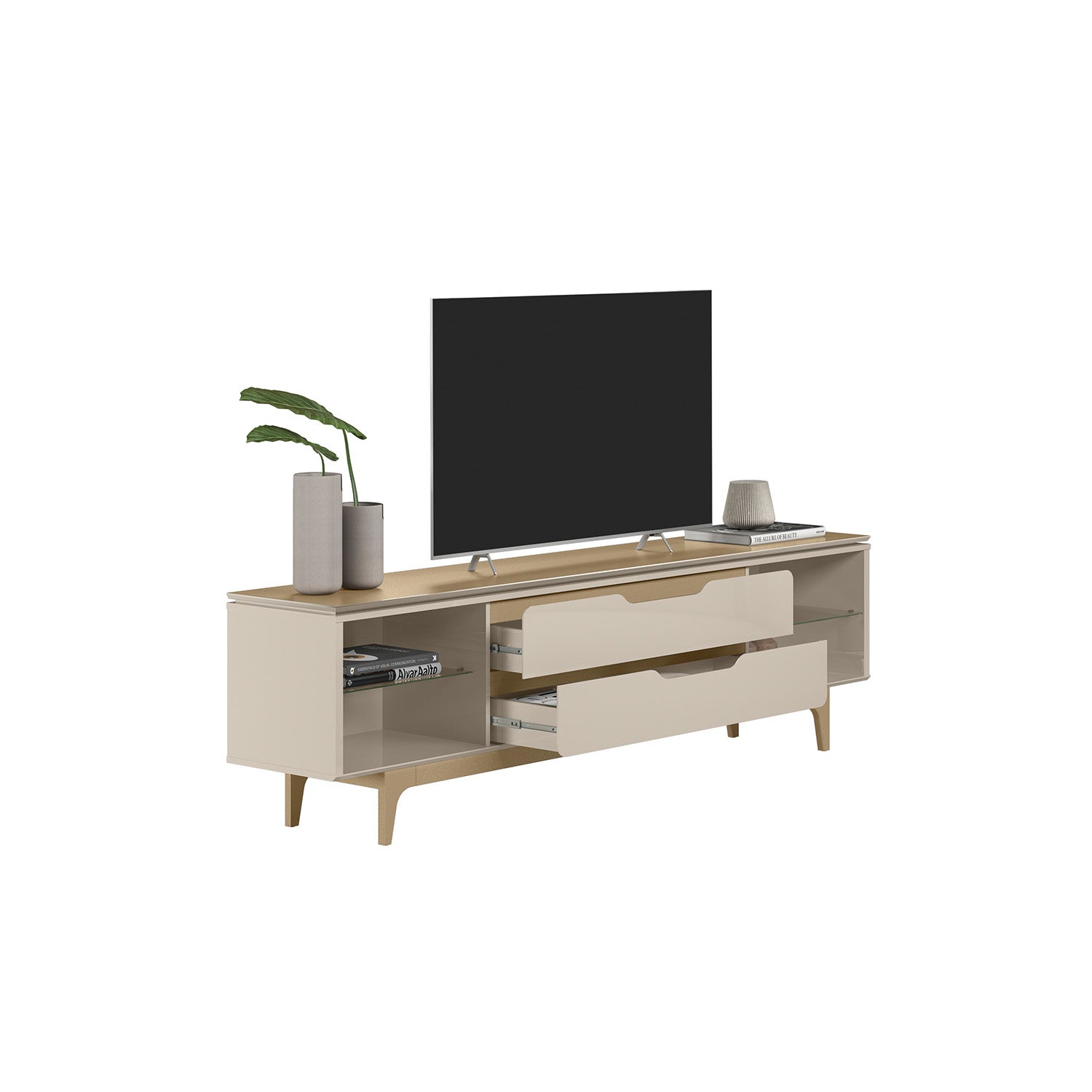 Mesa De Tv Lila 218X60X38 Champaña, Off White