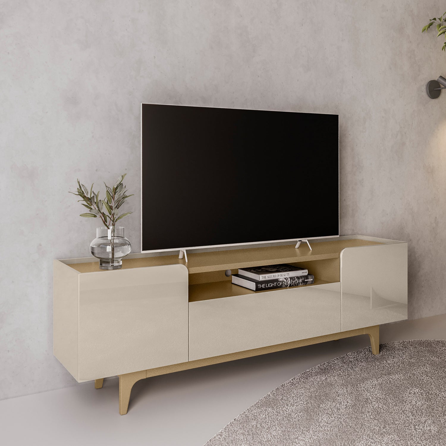 Mesa De Tv Lazo 180X60X40 Champaña, Off White