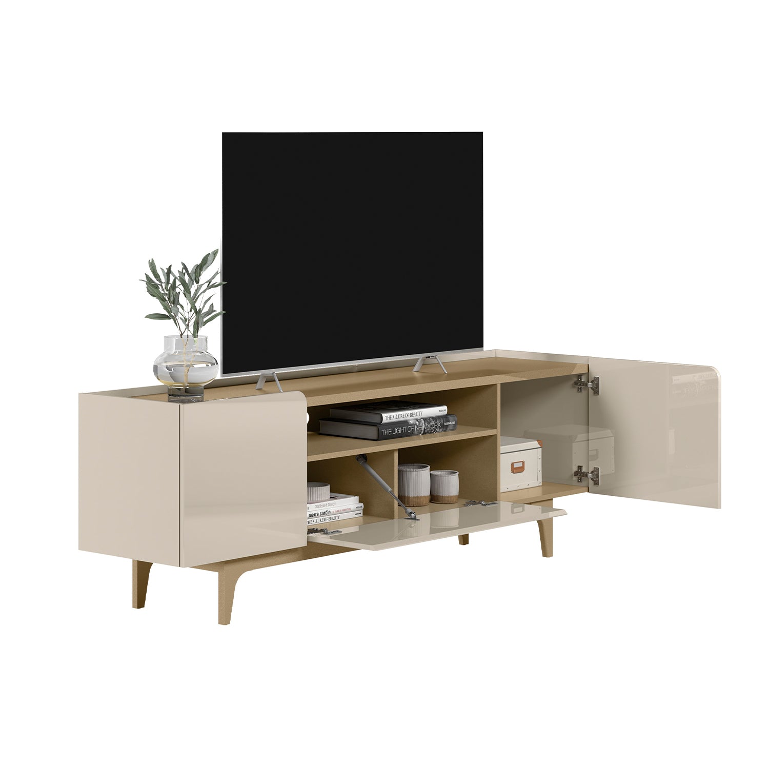 Mesa De Tv Lazo 180X60X40 Champaña, Off White