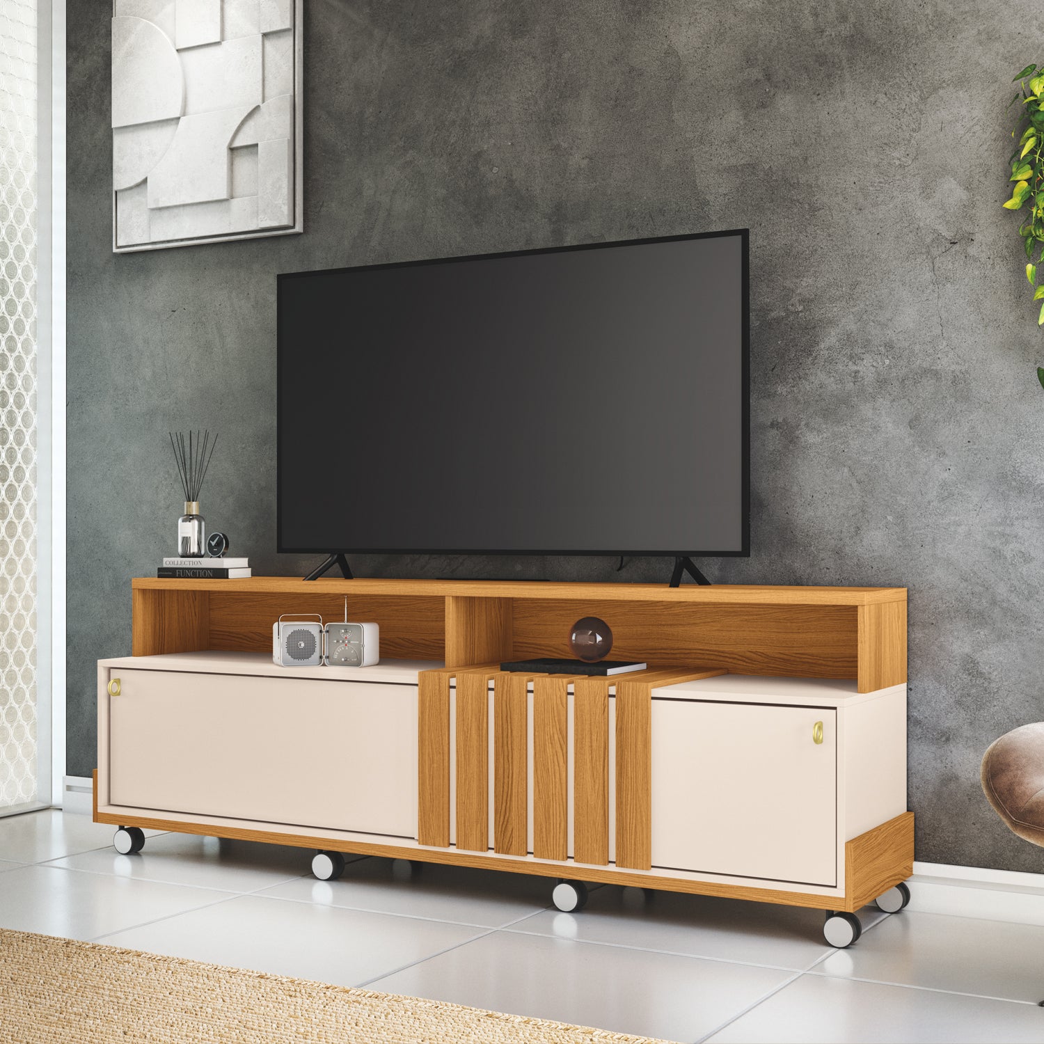 Mesa De Tv Gael 180X65X40 Natural, Off White