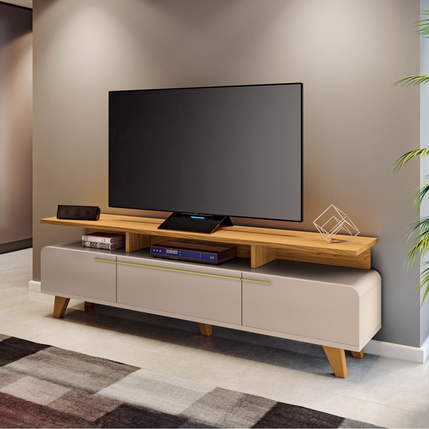 Mesa De Tv Glem 200X60X36 Natural, Off White