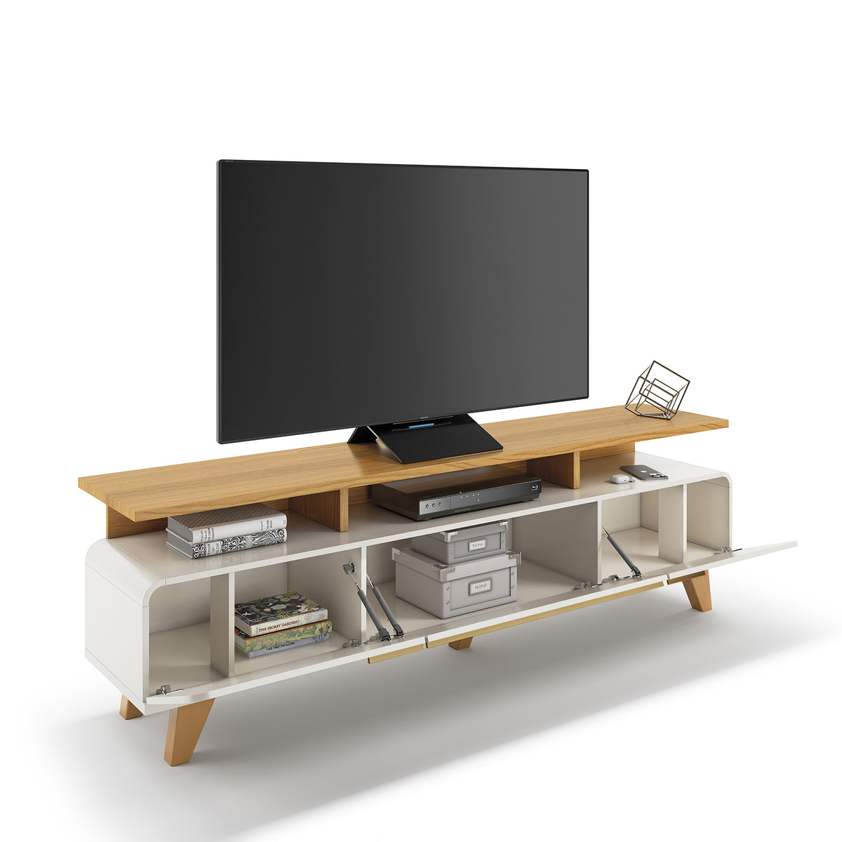 Mesa De Tv Glem 200X60X36 Natural, Off White