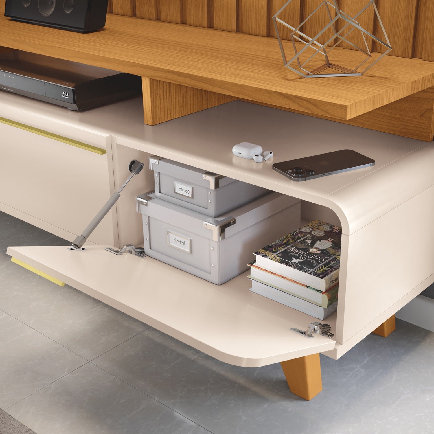 Mesa De Tv Glem 200X60X36 Natural, Off White
