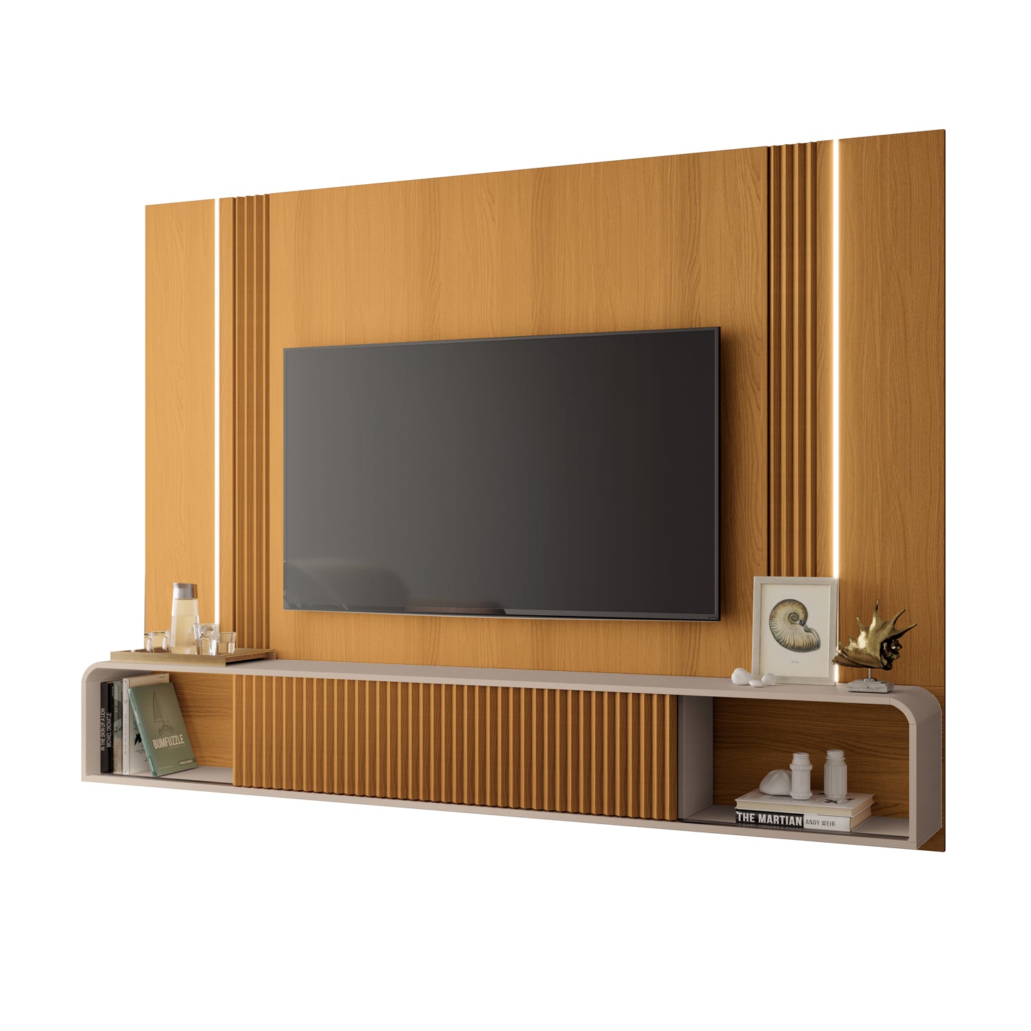 Panel De Tv Hans 220X164X29 Natural, Off White
