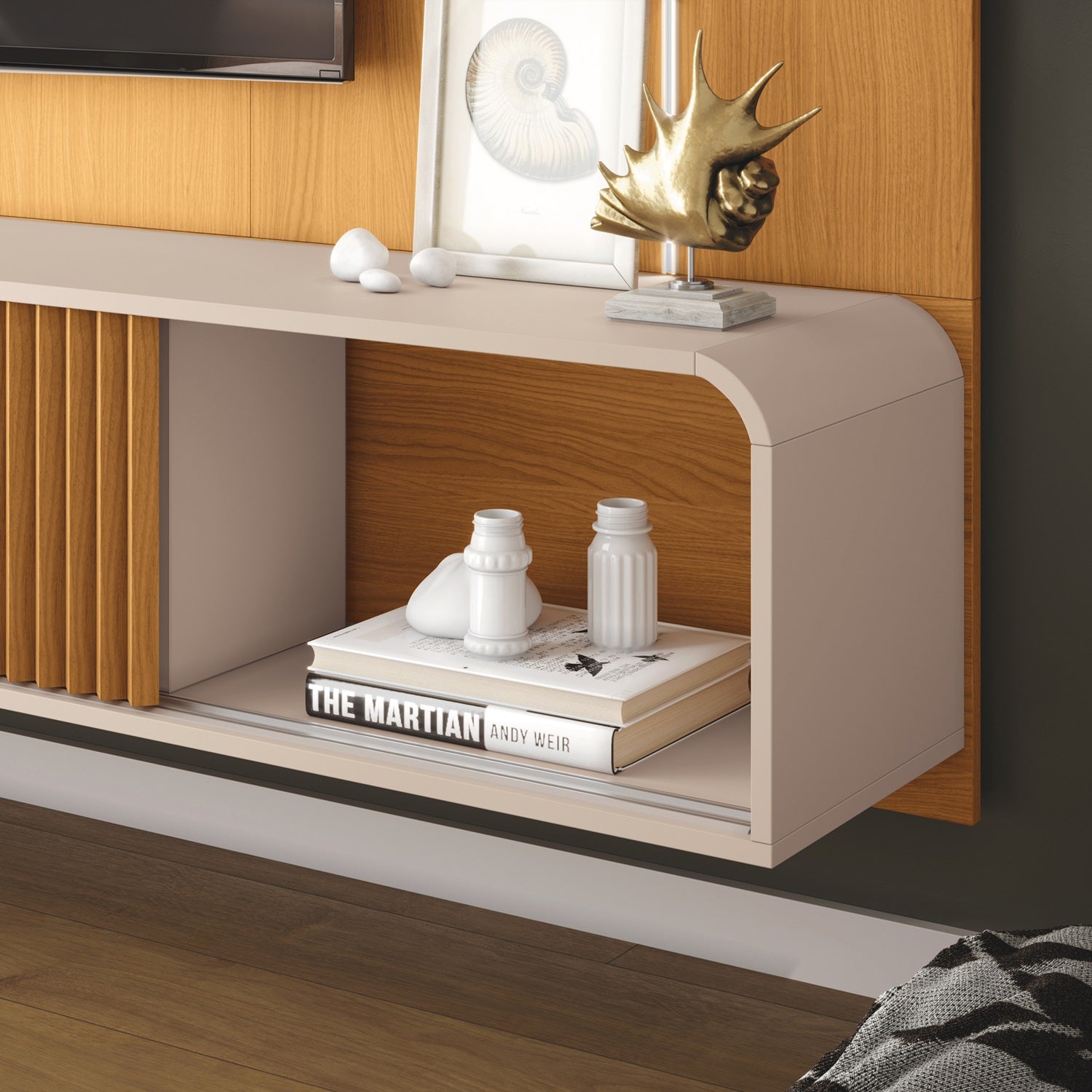 Panel De Tv Hans 220X164X29 Natural, Off White
