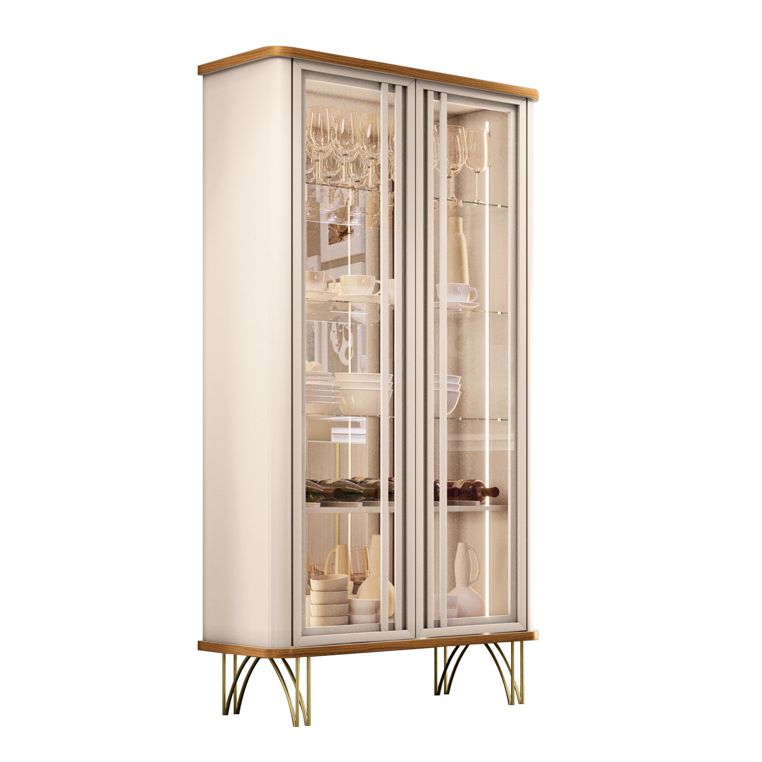 Vitrina Lina 90X180X42 Off White, Natural