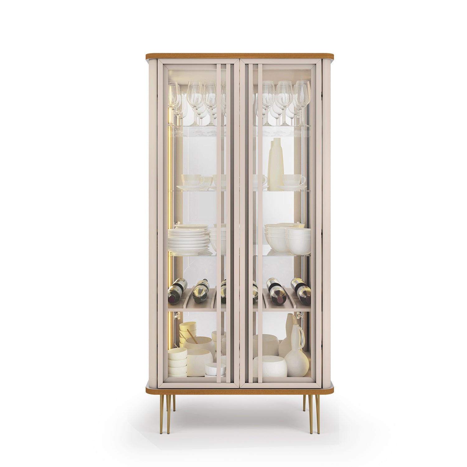 Vitrina Lina 90X180X42 Off White, Natural