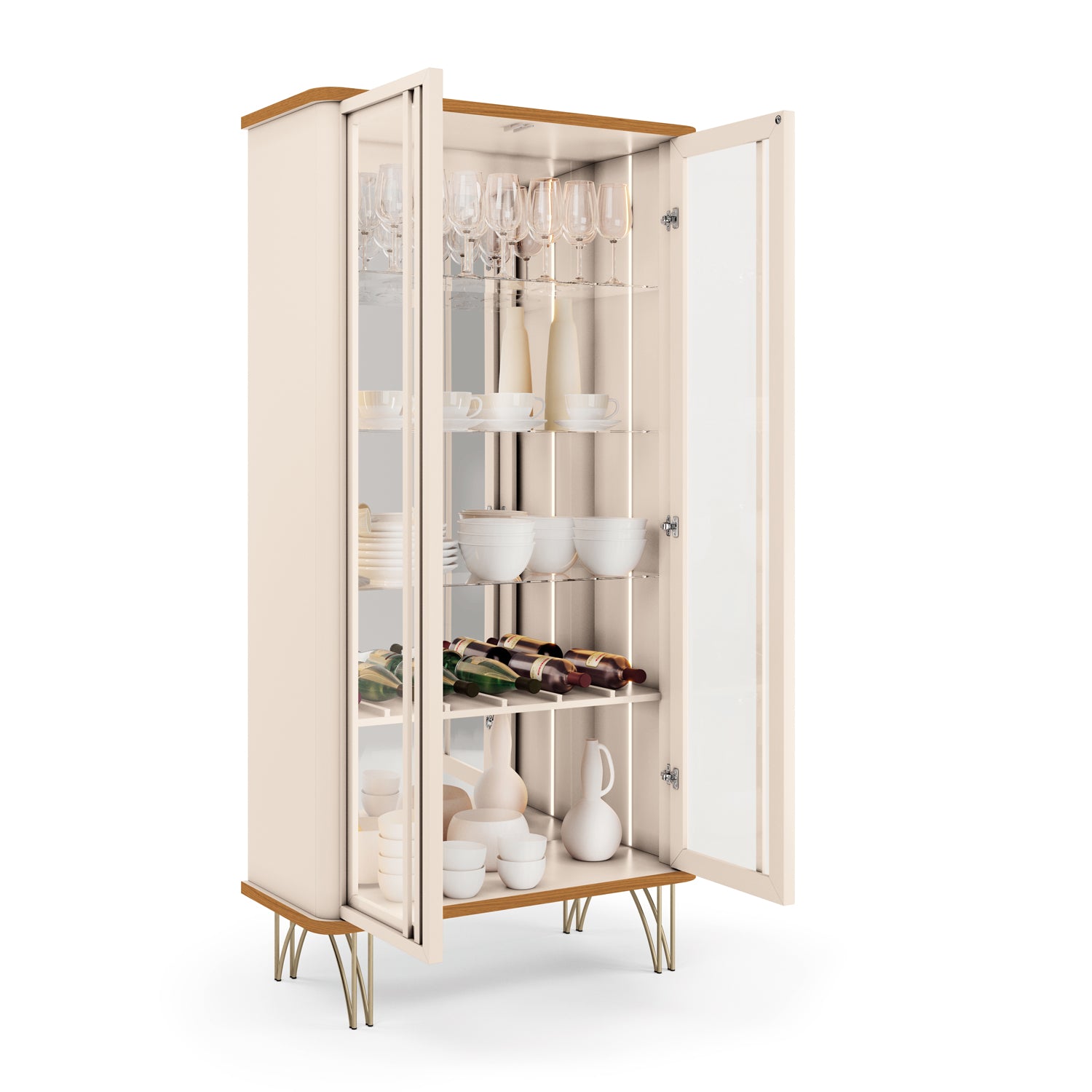 Vitrina Lina 90X180X42 Off White, Natural