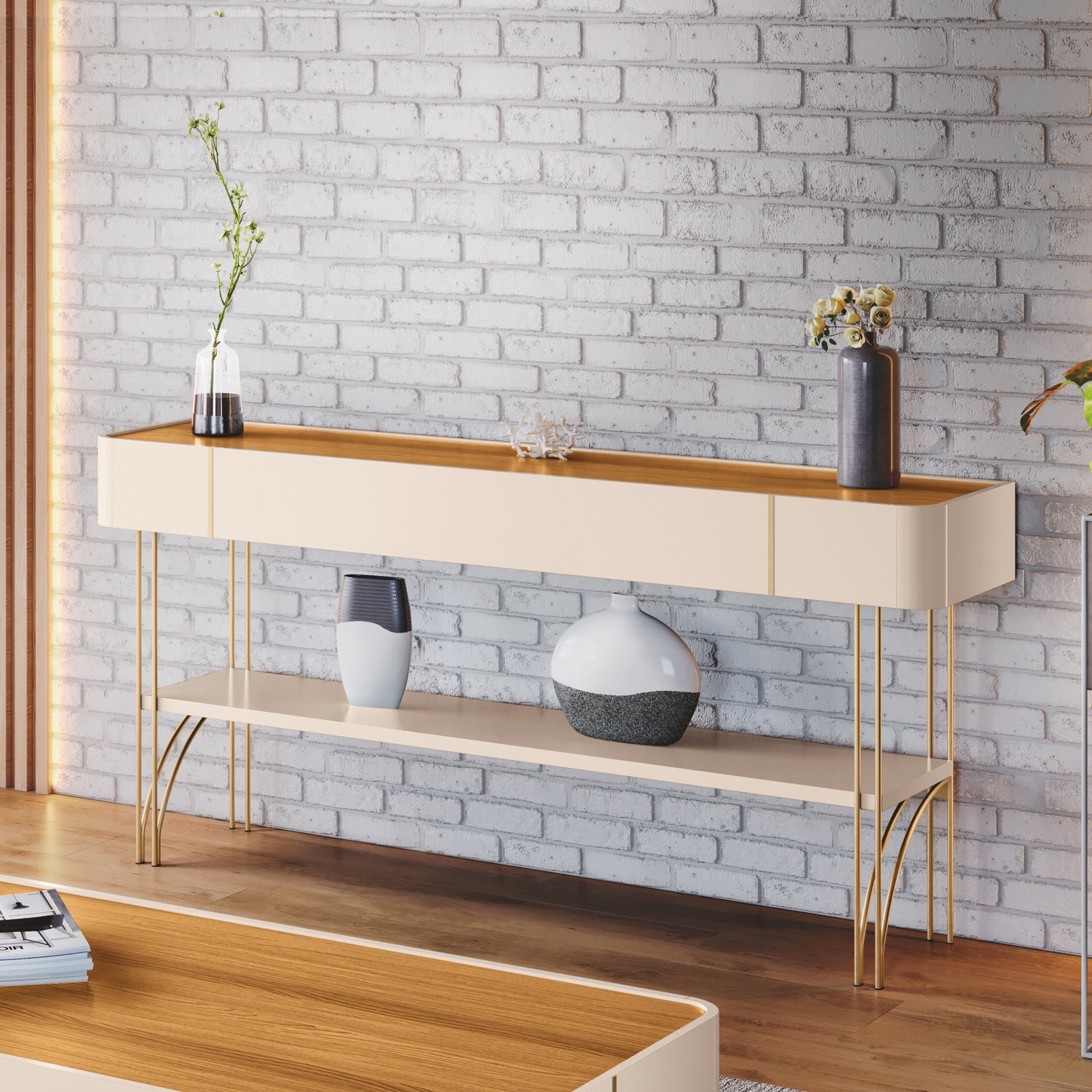 Consola Lina 160X76X36 Off White, Natural