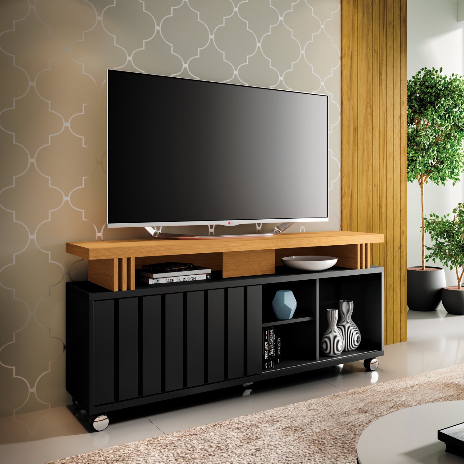 Mesa De Tv Vigo 136X66X36 Negro, Natural